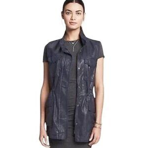 BANANA REPUBLIC Navy Blue Coated Utility/Military Vest Jacket Drawcord Pockets M